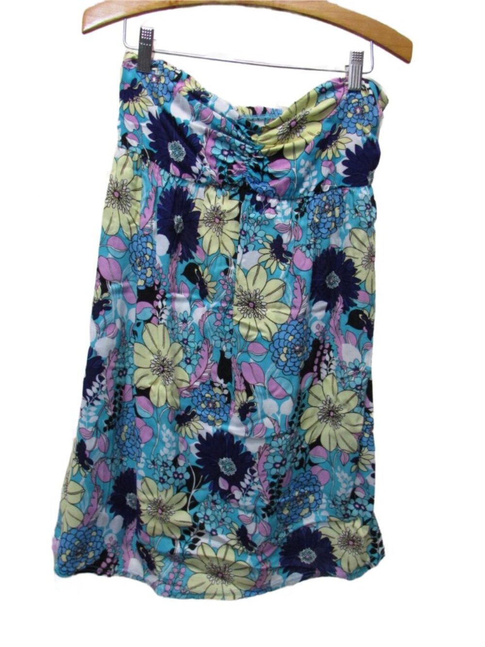 Xhilaration Teal Floral Strapless Smocked Tube Dress Small
